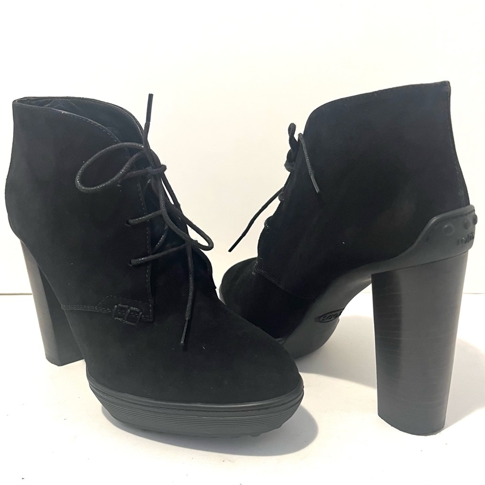 TOD'S GOMINO Black Suede Lace-Up Oxfords Platform Heels 35 1/2